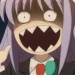 👹 3e2fde79 anime, chocado, desenho animado, cabelo roxo, expressão, engraçado whatsapp sticker