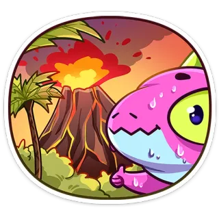 👍 3429ab5b khủng long, núi lửa, hoạt hình, đổ mồ hôi, bò sát, nhãn dán, động vật telegram sticker