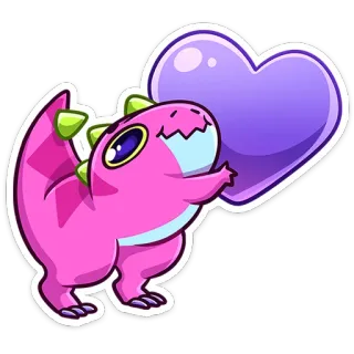❤️ 6e39b024 khủng long, trái tim, dễ thương, hoạt hình, hồng, tím, động vật, nhãn dán telegram sticker