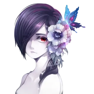 😔 0c52084d Anime, Dziewczyna, Kwiat, Motyl, Portret, Grafika cyfrowa telegram sticker