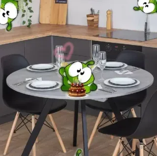 😂 149266af Om Nom Om Nom, Cut the Rope, ulang tahun, kue, pesta, monster hijau telegram sticker