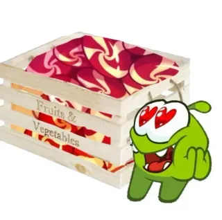 😂 59fce9c4 Fruits & Vegetables Om Nom, Cut the Rope, permen, manisan, kartun, kotak, monster hijau telegram sticker