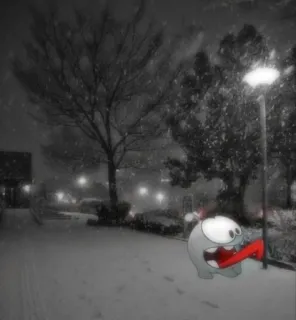 😂 964acae6 kartun, salju, musim dingin, monster, imut, lidah, lampu jalan telegram sticker