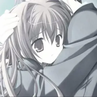 🤍 ab733544 Anime, Chica, Abrazo, Triste, Monocromo telegram sticker