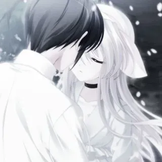 🤍 df893f54 Anime, Chica, Chico, Pareja, Romántico, Abrazo, Monocromo, Emociones telegram sticker