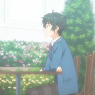 🧤 eff320c1 Anime, Anak laki-laki, Seragam sekolah, Duduk, Melihat ke samping, Remaja telegram sticker