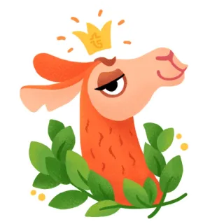 👑 89e17db4 Lama, Krone, Tier, Cartoon, Süß, Blätter, König, Fröhlich telegram sticker
