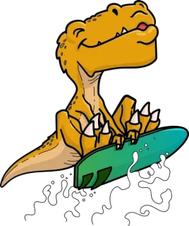 😝 e294a8c9 dinosauro, surf, cartone animato, rettile, oceano, spiaggia telegram sticker