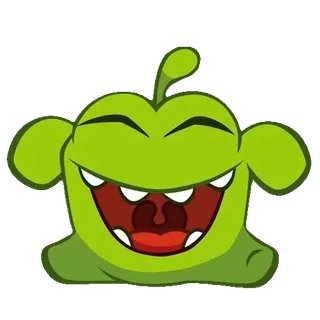 😁 bcbb03d3 Om Nom Cut the Rope Om Nom, Cut the Rope, monstre vert, dessin animé, personnage de jeu vidéo, joyeux, sourire telegram sticker