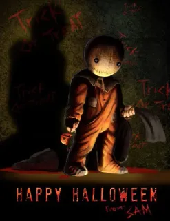 🍂 cd82dbc1 Sam HAPPY HALLOWEEN From SAM Halloween, horror, Sam, trick or treat, costume, spooky telegram sticker