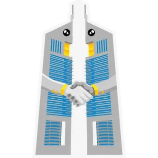 🤝 9565a37d prédios, aperto de mão, acordo, negócios, colaboração, desenho animado, estilo desenho animado whatsapp sticker