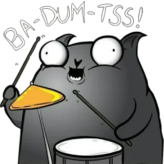 🥁 f64b6d7a BA-DUM-TSS! cat, drum, drums, cymbal, music, joke, pun telegram sticker