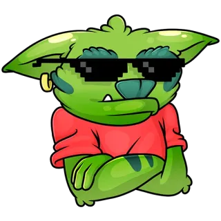 😎 3dd62376 卡通, 绿色, 角色, 酷, 眼镜, 怪物, 有趣 telegram sticker