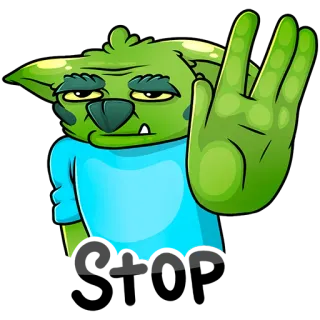 💀 4e9b332c 地精, 卡通, 怪物, 绿色, 角色, 问候, 手势 telegram sticker