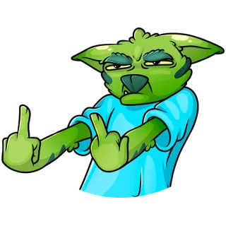 🖕 f326fcac 哥布林, 卡通, 中指, 冒犯, 粗鲁, 怪物, 绿色 telegram sticker