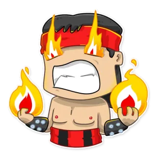 😡 4a260f02 Feuer, wütend, Kampf, Cartoon, rot, Stirnband, Figur telegram sticker