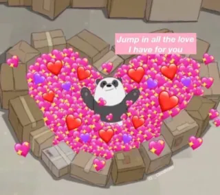 💕 0a2cfb04 Panda We Bare Bears Jump in all the love I have for you tình yêu, trái tim, gấu trúc, We Bare Bears, dễ thương, hoạt hình whatsapp sticker