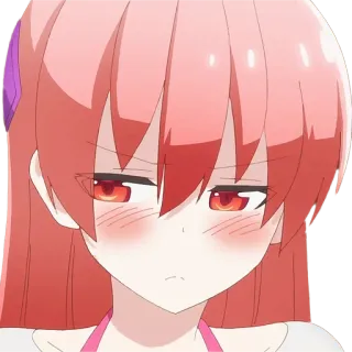 😓 518dea08 anime, girl, pink hair, red eyes, blush, cute telegram sticker