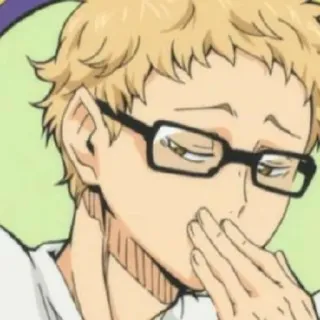 🦕 9fbd493f Kei Tsukishima Haikyuu!! Anime, Kei Tsukishima, Haikyuu, Müde, Brille, Charakter, Blond whatsapp sticker