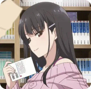😈 191f347f anime, dziewczyna, regał na książki, sweter whatsapp sticker