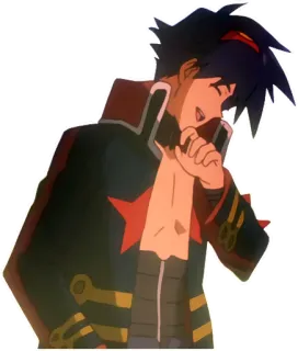 😄 1c5adcd5 Kamina Gurren Lagann anime, red star, scarf, jacket, fighting spirit whatsapp sticker