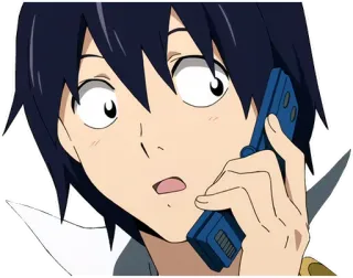 😧 dc70787c anime, surprised, calling, phone, shocked, man whatsapp sticker