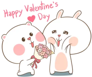 🐽 93de01dc Happy Valentine's Day 발렌타인데이, 사랑, 귀여운, 토끼, 곰, 하트, 꽃 telegram sticker