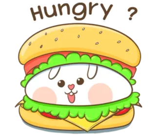 🐽 6aa6b5b4 Hungry ? burger, hungry, bunny, food, cute, cartoon telegram sticker