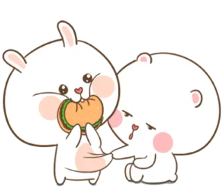 🐽 928d8f9b cute, rabbit, bear, eating, sandwich, kawaii, animals, cartoon telegram sticker