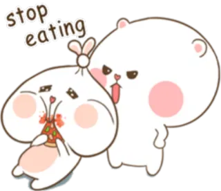 😠 e01e26f8 stop eating อาหาร, น่ารัก, หมี, กระต่าย, การ์ตูน, กิน, พิซซ่า telegram sticker