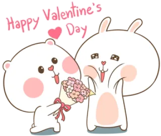 😌 e6fbe344 Happy Valentine's Day Saint-Valentin, amour, salutation, mignon, lapin, ours, coeur, fleurs telegram sticker