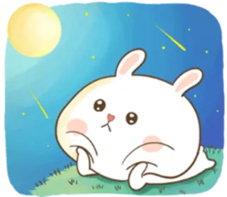 😞 27a43fce กระต่าย, น่ารัก, พระจันทร์, กลางคืน, ดาว, การ์ตูน whatsapp sticker