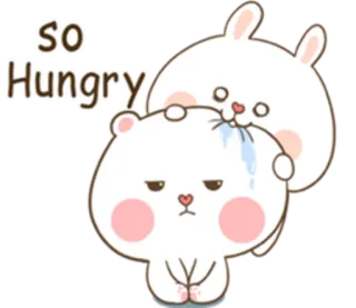 😋 d1ee7441 So Hungry หิว, น่ารัก, กระต่าย, หมี, การ์ตูน, สัตว์ whatsapp sticker