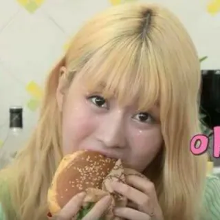 🍔 c34645bc 아 vrouw, eten, hamburger, voedsel, snack, burger, Koreaans telegram sticker