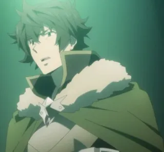 ❤️‍🔥 e2389344 Naofumi Iwatani The Rising of the Shield Hero Anime, Shield Hero, Naofumi, Isekai, Fantaisie, Cape, Vert, Personnage whatsapp sticker