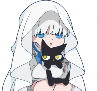 🐱 6e0a175b Anime, Manga, Dễ thương, Cô gái, Tóc trắng, Mèo đen, Hoạt hình telegram sticker