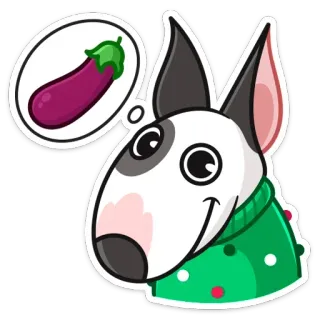 🍆 13c5856f dog, bull terrier, eggplant, sticker, cartoon, animal telegram sticker