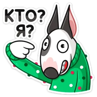 ❓ 1a9e3ff2 КТО? Я? dog, bull terrier, cartoon, question, sweater telegram sticker