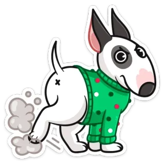 😡 3aeebc4d dog, bull terrier, cartoon, animal, cute, sweater, farting, funny telegram sticker