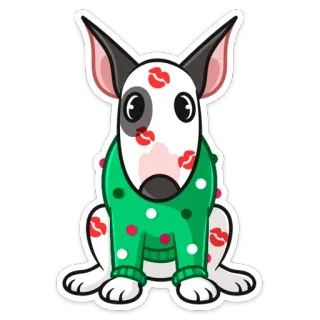 😘 55d80a82 dog, bull terrier, animal, kiss marks, sweater, cute, cartoon, sticker telegram sticker