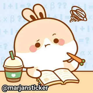 ❤️ 2d9fb2be @marjansticker Hase, Kaninchen, Lernen, Student, Mathe, Karotte, Kaffee telegram sticker