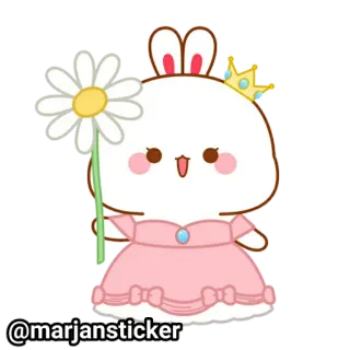 ❤️ 4cb43e91 @marjansticker Hase, Kaninchen, Prinzessin, süß, kawaii, Blume, Krone, Kleid telegram sticker