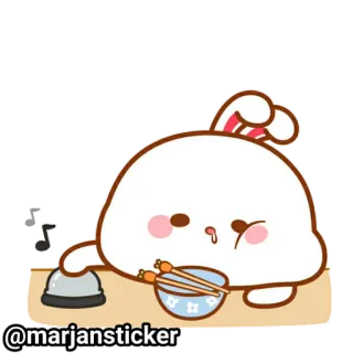 ❤️ dd0a95bd @marjansticker Hase, Kaninchen, süß, Essen, Essstäbchen, Cartoon, Tisch, Glocke telegram sticker