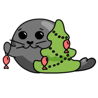 🎄 016323f5 anjing laut, natal, pohon natal, ikan, lucu, binatang, kartun, liburan whatsapp sticker