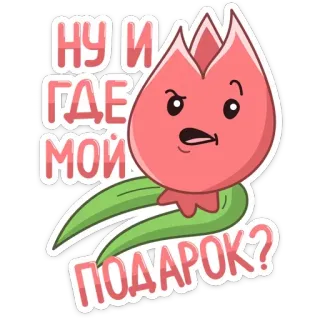 😠 a5345590 НУ И ГДЕ МОЙ ПОДАРОК? flor, tulipa, desenho animado, fofo, adesivo, presente, russo, presente telegram sticker