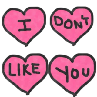 😖 e3963963 I DON'T LIKE YOU hartjes, roze, ik mag je niet, bericht, tekst, relatie whatsapp sticker