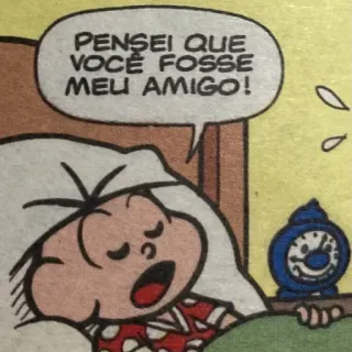 👥 b77de6fd Monica and Friends character Monica and Friends PENSEI QUE VOCE FOSSE MEU AMIGO! Cartoon, Schlaf, Wecker, Verärgert, Comic telegram sticker