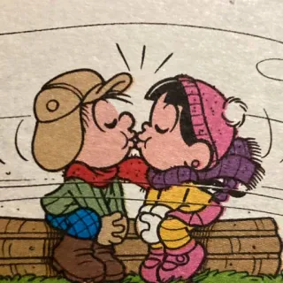 😘 eecb2466 Cartoon, Küssen, Winter, Paar, Liebe, Comic telegram sticker