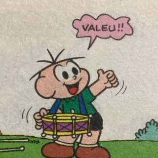 👍 f74803c4 VALEU!! Cartoon, Schlagzeug, Daumen hoch, Brasilianisch, Comic, Illustration telegram sticker