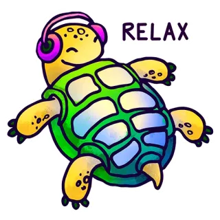 😊 5f7020e6 RELAX kura-kura, santai, headphone, kartun, binatang, imut, santai telegram sticker